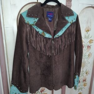 Brown and Teal Fringe Jacket